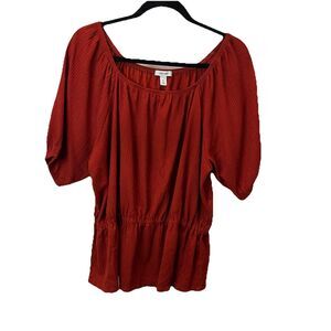 Nine West Puff Sleeve Cinch Waist Boho Cottage Core Top Rust Womens Size XL